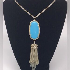 EUC [Kendra Scott] Rayne Tassel Gold Tone Long Pendant Necklace in Turquoise